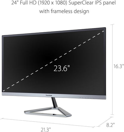 ViewSonic VX2476-SMHD 24 Inch 1080p IPS Monitor with FreeSync, Ultra-Thin Bezels, HDMI and DisplayPort