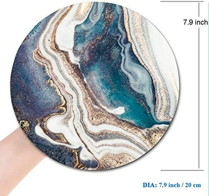 Blue Gold Marble Mouse Pad - Premium Textured Round Washable Mousepad with Lycra Cloth and Non-Slip Rubber Base for Wireless Mouse