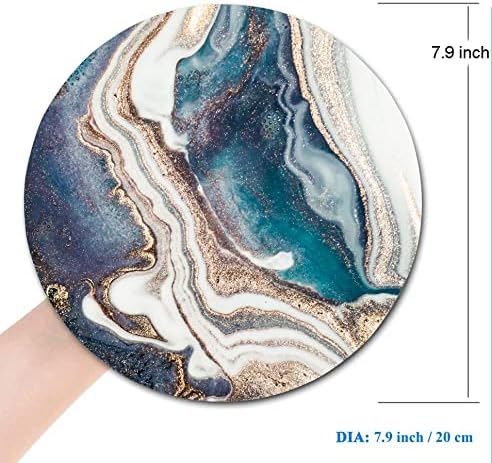 Blue Gold Marble Mouse Pad - Premium Textured Round Washable Mousepad with Lycra Cloth and Non-Slip Rubber Base for Wireless Mouse