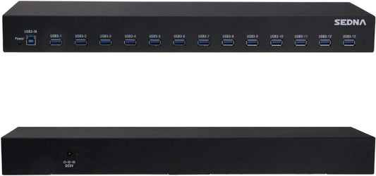 SEDNA - 19 Inch 1U Rack Mount 13 Port USB 3.2 Gen I Hub (5Gbps) - with 5V 10A AC/DC Adapter