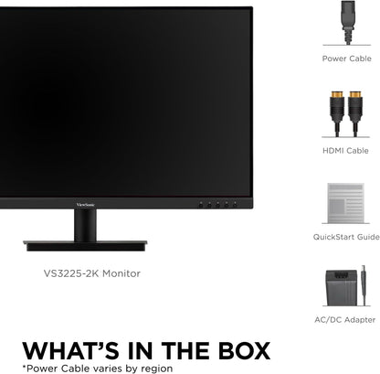 ViewSonic VS3225-2K 32 Inch QHD 1440p IPS Monitor with HDMI, DisplayPort, and Variable Refresh Rate for Home and Office