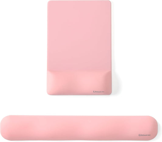 UnivoColors Design-Wave Set of Keyboad Wrist Rest & Mouce Pad,Artificial Sheepskin+Memory Foam+Ergonomic+Anti-Slip Gel, Resilience Support During Work and Gaming,Keyboard Accessory,Pink,N