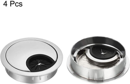 uxcell Cable Hole Cover, 2.1Inch/53mm Zinc Alloy Desk Wire Cord Cable Grommets Hole Cover for Office PC Desk Cable Cord Organizer, 4 Pcs Silver Tone