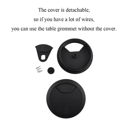 HAHIYO 2Pcs 2Inch/50mm Black ABS Plastic Sector-shaped Desk Grommet Wire Grommet Cable Management Cord Hole Cover Desk Wire Hole Insert Wire Organizer for Computer Office Home School Equipment Systems