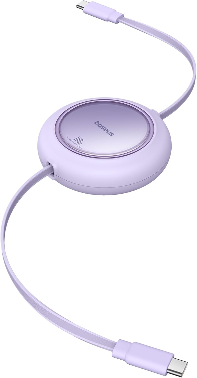 Baseus USB C to USB C Cable, 100W 6.6ft Retractable USB C Fast Charging Cable, 7-Stage Length Preset Retractable Charger Cord for iPhone 16 15 Pro Plus Pro Max, MacBook, iPad Pro, Samsung S24/S23+