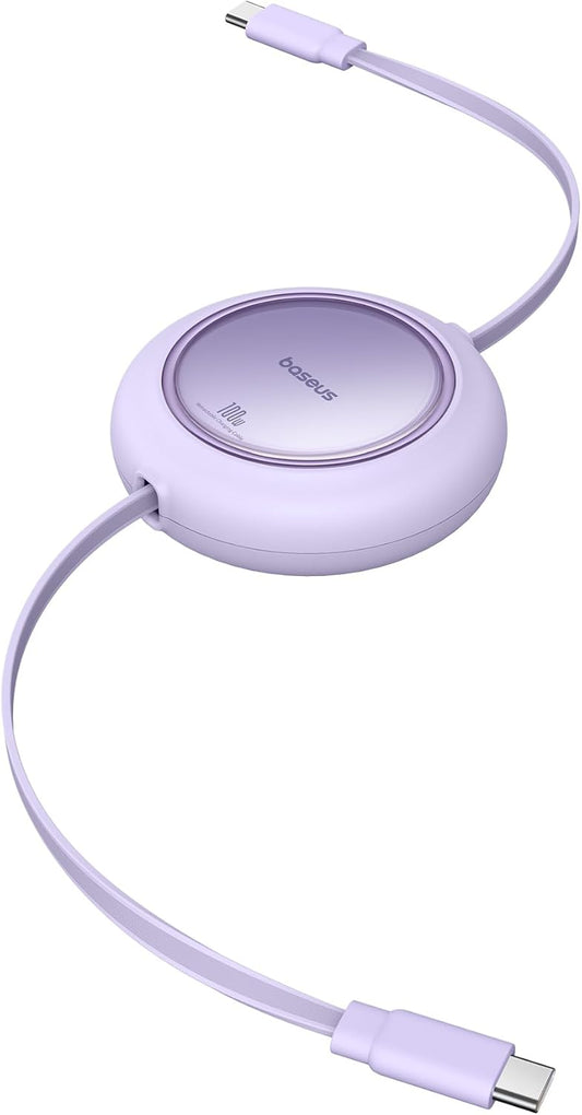 Baseus USB C to USB C Cable, 100W 6.6ft Retractable USB C Fast Charging Cable, 7-Stage Length Preset Retractable Charger Cord for iPhone 16 15 Pro Plus Pro Max, MacBook, iPad Pro, Samsung S24/S23+