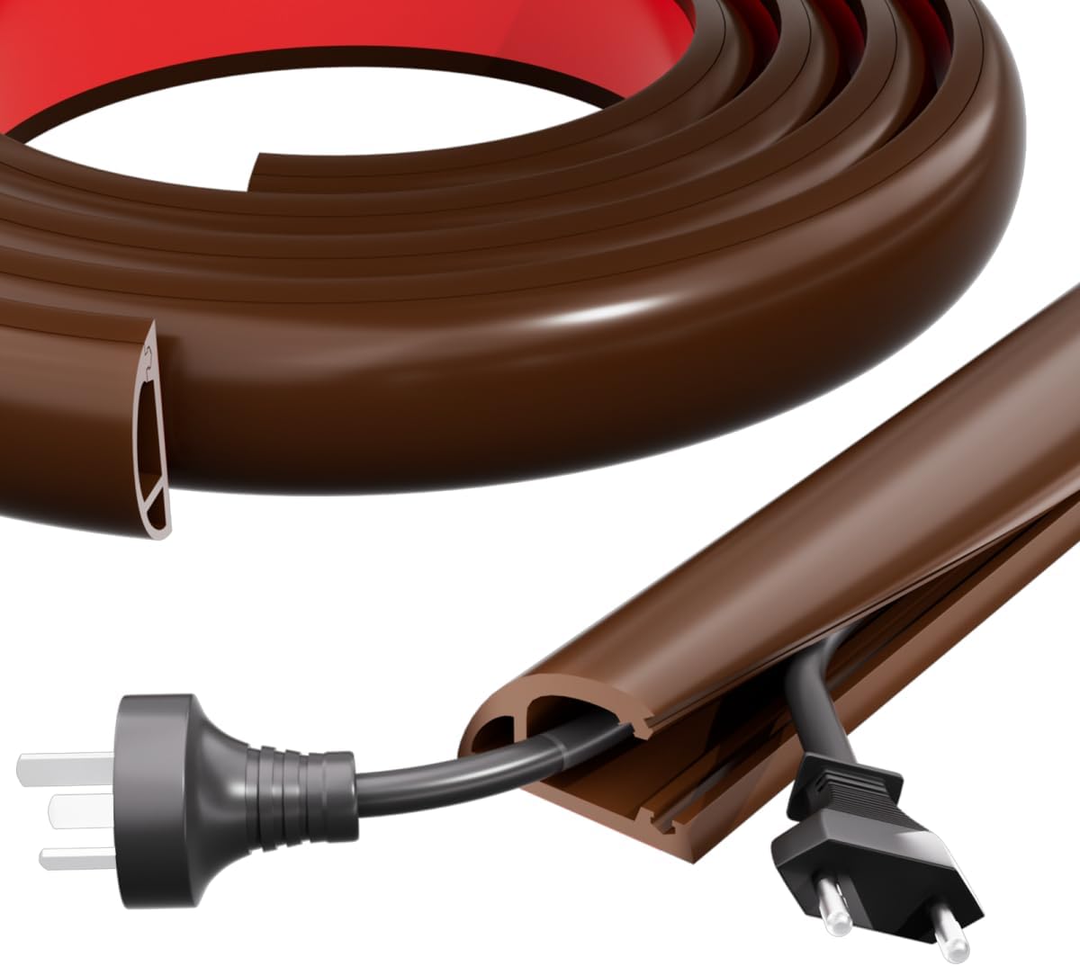 6FT Side-Open Extension Cord Covers for Wires on Floor,Silicone Power Cable Protector Cord Hider Management Strip,Hide Electric Wire on Carpet,Chord Runner Protective Safety Wiremold,Brown