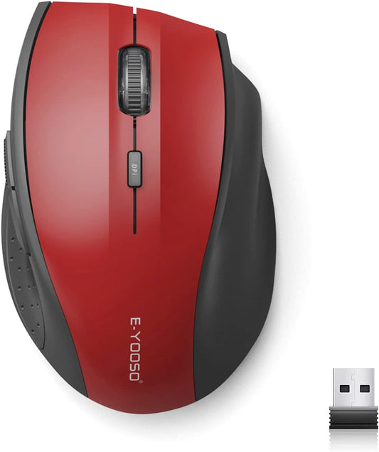 E-YOOSO Wireless Mouse for Laptop, Portable Optical Computer Mouse, 6 Buttons, Cordless 2.4GHz with USB Receiver, 5-Level 4800 DPI, 18 Months Battery Life, for PC, Chromebook, Windows, Mac(Red)