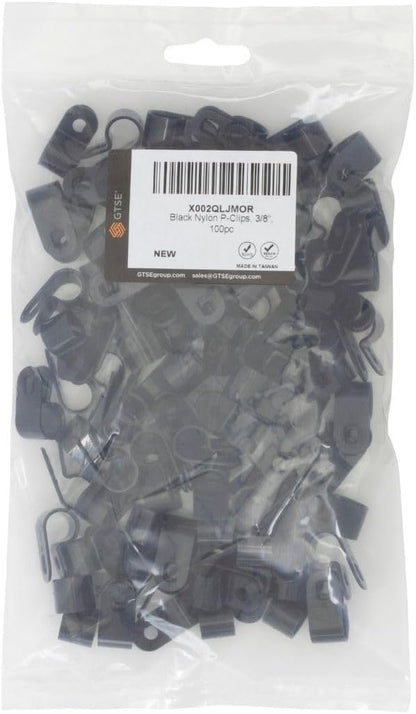 GTSE Black Nylon Plastic Cable Clamps, 3/8" Screw Mounts for Cable, Rope, Tube Management, 100 Pack