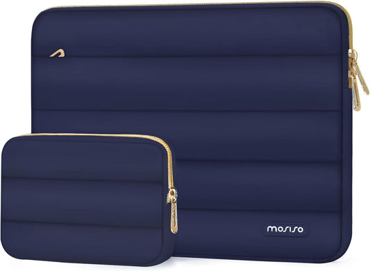 MOSISO 17-17.3 inch Laptop Case, 17.3 inch Puffy Laptop Sleeve Compatible with Dell XPS/HP Pavilion/Ideapad/Acer/Alienware/HP Omen Notebook Computer, Polyester Horizontal Bag with Small Case,Navy Blue
