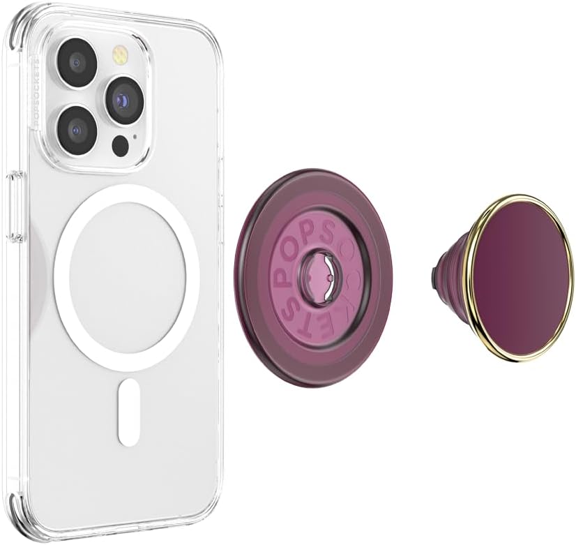 PopSockets Phone Grip for MagSafe with Kickstand, Magnetic Stand, Swappable Top, Secure Hold for iPhone MagSafe Cases, Phone & Tablet Grip - Enamel Red Wine