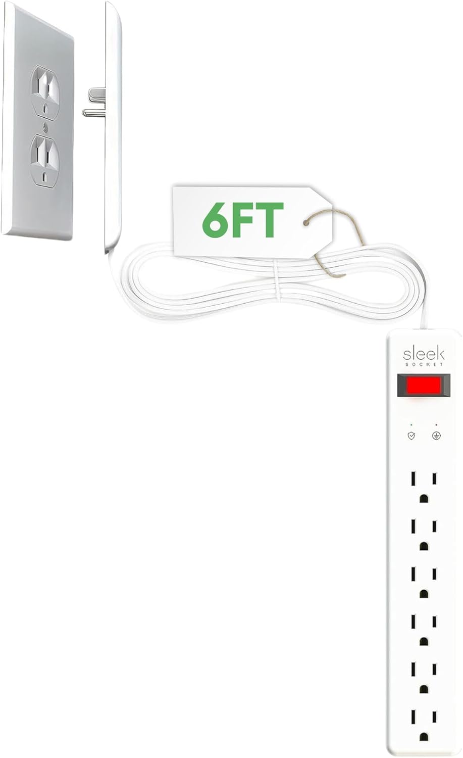 Sleek Socket Original & Patented Ultra-Thin Outlet Concealer with Cord Concealer Kit, Flat Extension Cord with Multi Outlets Surge Protector Power Strip, Ideal for Home Office and Home Theater