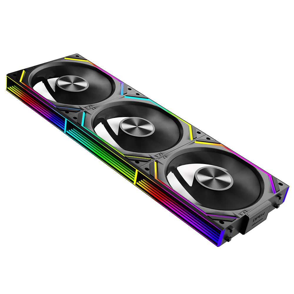 Jungle Leopard Interstellar V2 RS 120mm Case Fan Infinity Mirror Module Daisy-Chain ARGB Fan Triple Pack Suitable PC Cooling Fans 360mm AIO Cooler(Black-3Pack)