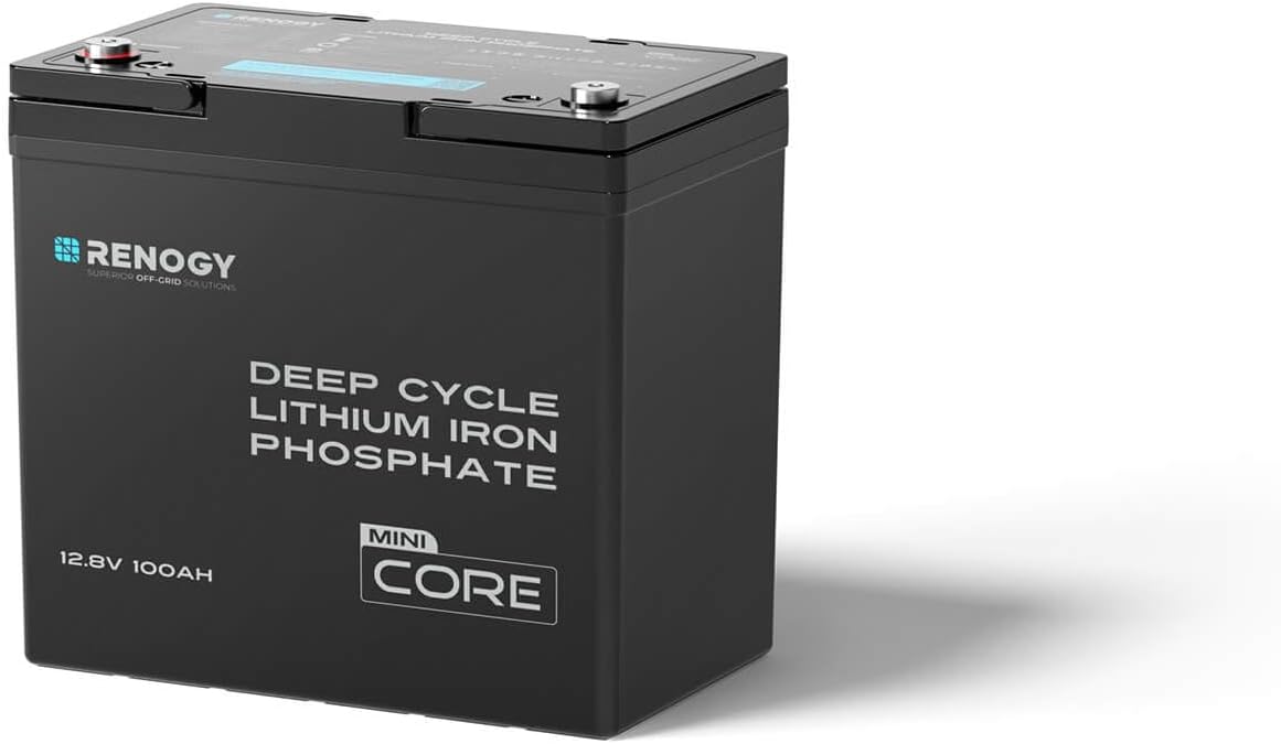 Renogy 12V 100Ah LiFePO4 Lithium Battery Mini Size, 100A BMS for Ultimate Safety, Deep Cycle w/Remote Monitoring Compatibility, Backup Power for RVs, Cabins, Marine, and Off-Grid Systems - Core Series