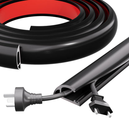 10FT Side-Open Extension Cord Covers for Wires on Floor,Silicone Power Cable Protector Cord Hider Management Strip,Hide Electric Wire on Carpet,Chord Runner Protective Safety Wiremold,Black