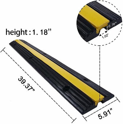 Rubber Cable Ramp Cord Cover Cable Protector Ramps Wire Hose Protective 1 Channel 22000Lbs Load Capacity Traffic Speed Bump for Asphalt Concrete Gravel Driveway Indoor Outdoor, 5 Pack