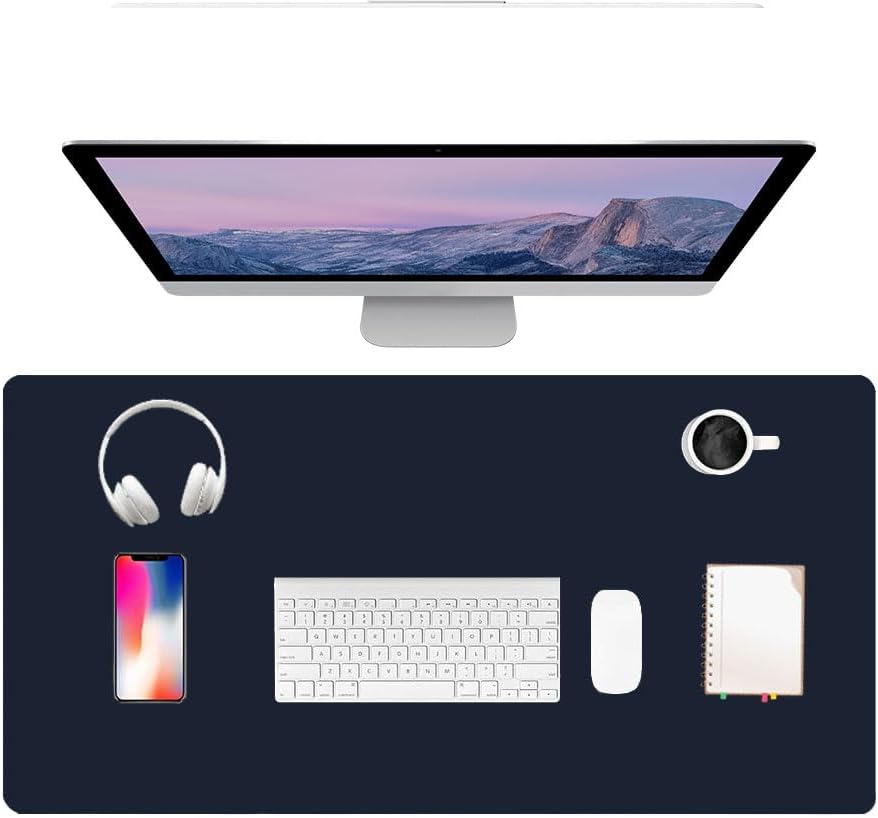 PU Leather Desk Pad Protector Gaming Mouse Pad Non Slip Desk Mat for Keyboard and Mouse Waterproof Desk Writing Pad for Office and Home Desk Accessories(Dark Blue, 47.2 * 17.7)