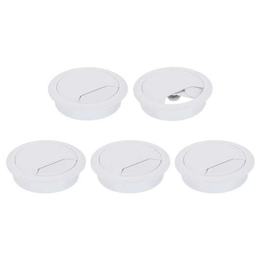 uxcell 5 Pcs 60mm (2.36 Inch) Desk Grommet, Plastic Cable Hole Cover, Wire Cord Cable Organizer for Home Office Computer Desk Cabinet, White
