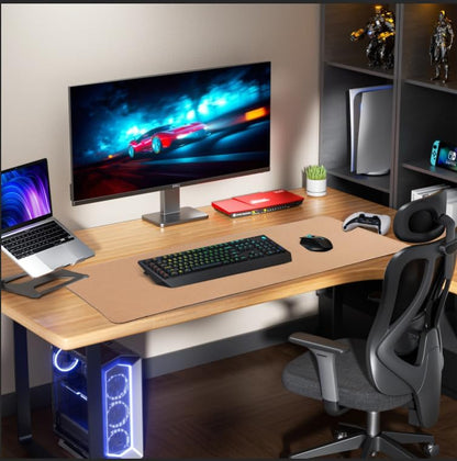 Leather Desk pad Protector, Large Desk mat with Natural Cork & PU Leather,Mouse pad,Non-Slip Office Desk Mat,Waterproof Desk Writing Pad for Office and Home (47in*17in, Olive Green)