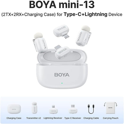 BOYA mini Wireless Microphone for iPhone/Android/PC/Tablets with USB C/Lightning Plug, MFi Certified, Noise Reduction, AI Voice Changer, 30H Battery Life with Charging Case for Video Recording Podcast