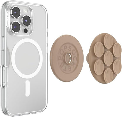 PopSockets Suck-Up™ Suction Grip & Stand, 3-in-1 MagSafe Phone Mount for iPhone, Strong Hold on Mirrors & Glass, Swappable Top, Portable & Reusable - Latte