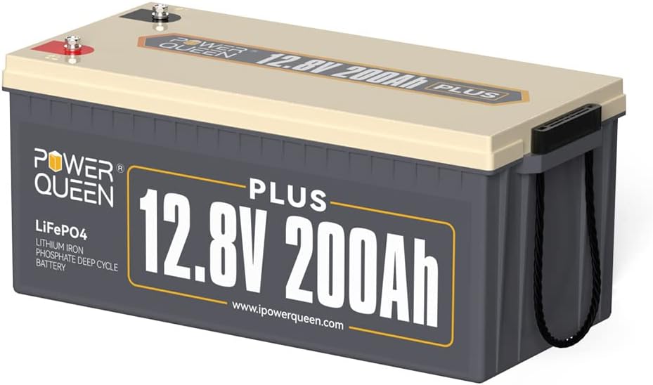 Power Queen 12V 200Ah PLUS LiFePO4 Battery, Built-in 200A BMS, 2560Wh Lithium Battery,Up To 15000 Cycles, Deep Cycle Battery for Off-Grid and Home Solar System, Marine, Trailer RV