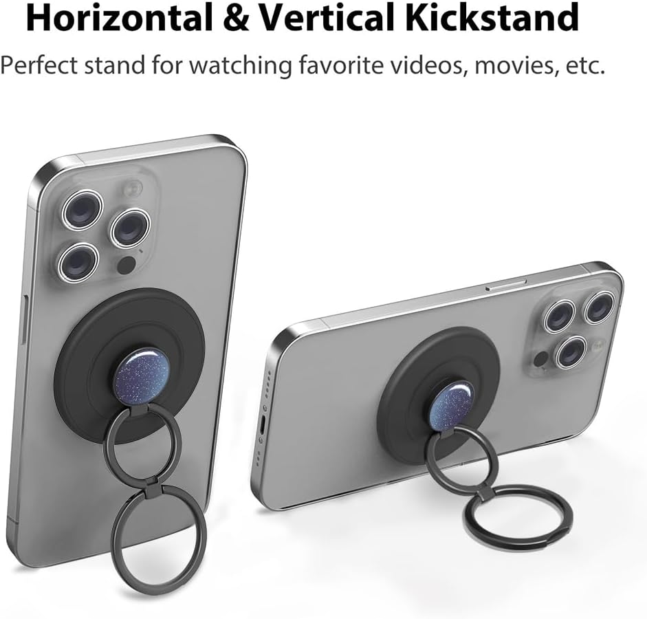 Magnetic Phone Grip Compatible with MagSafe, Magnetic Phone Ring Holder Finger Kickstand Wireless Charging Compatible, Double Cell Phone Rings Gripper Stand for MagSafe iPhone - Sparkle Blue