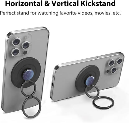 Magnetic Phone Grip Compatible with MagSafe, Magnetic Phone Ring Holder Finger Kickstand Wireless Charging Compatible, Double Cell Phone Rings Gripper Stand for MagSafe iPhone - Sparkle Blue