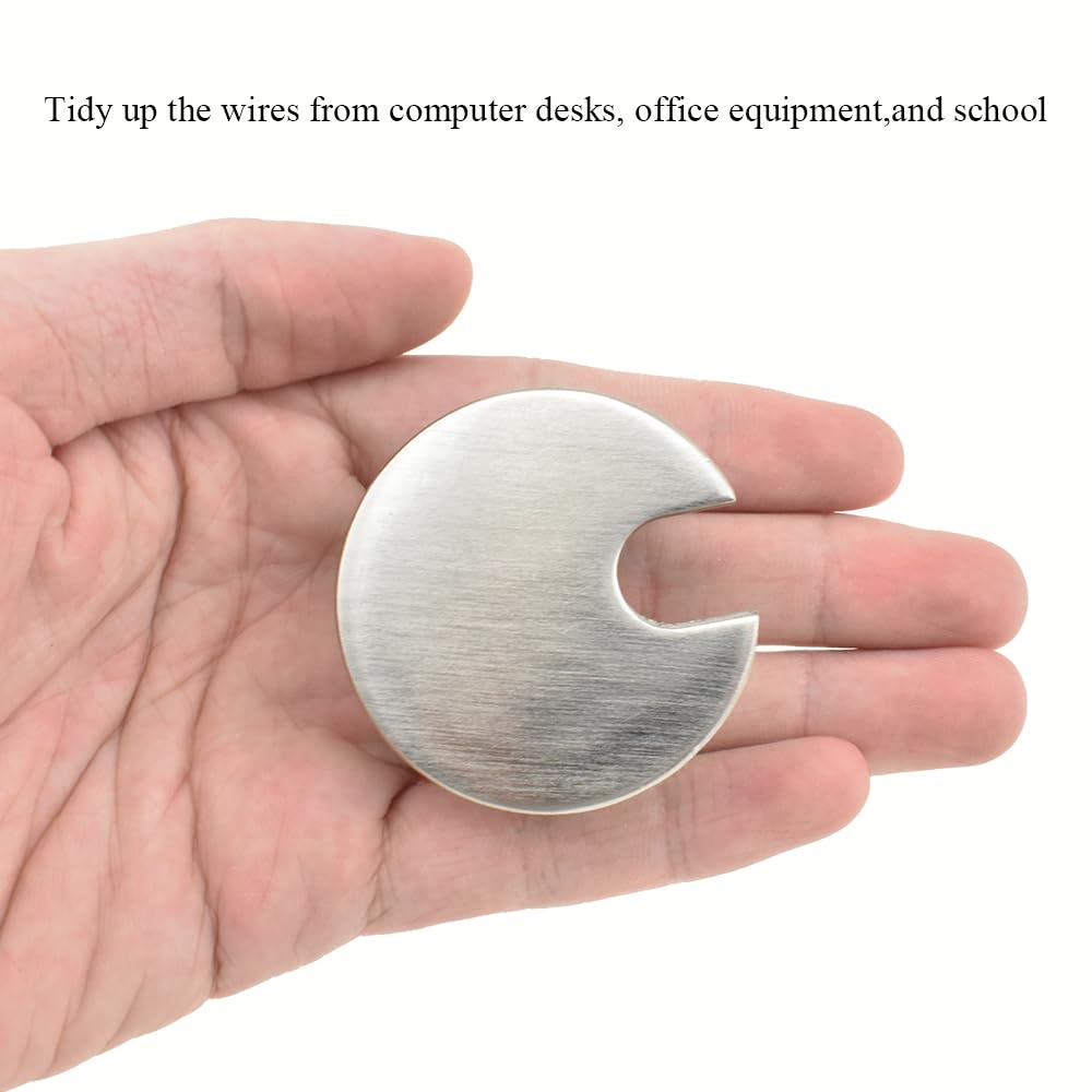 HAHIYO 2Pcs 1.38Inch/35mm Brushed Silver Zinc Alloy Desk Grommet Wire Grommet Cable Management Cord Hole Cover Desk Wire Hole Insert Wire Organizer for Computer Office Home School Equipment Systems