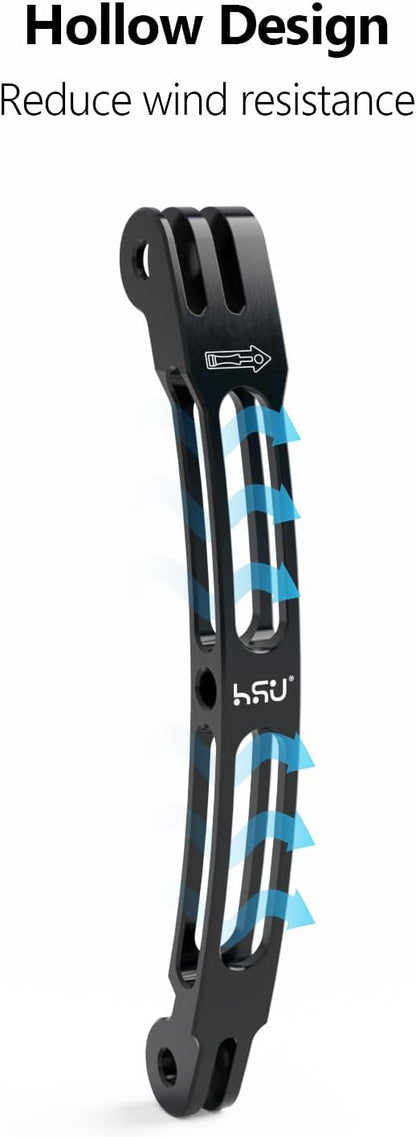 HSU Aluminum Alloy Curved Extension Arm (5.3”) Metal Pole Mount Helmet Stick Extension Arm Mount for GoPro Hero 13/12/11/10/9/8/7/6 Black, DJI Osmo Action 4/3 and More Action Cameras (Black)