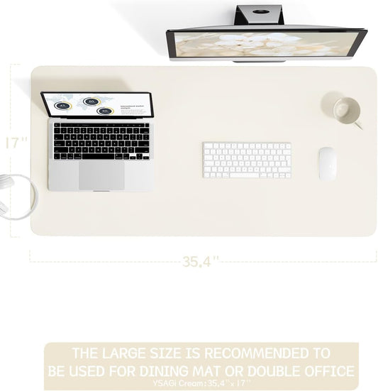 YSAGi Non-Slip Leather Desk Pad, Desk Matt for Desktop, Waterproof Laptop Computer Keyboard Mat, Table Protector Blotter Mat, Large Mouse Pad for Office/Work/Home/Decor(Cream, 35.4" x 17")