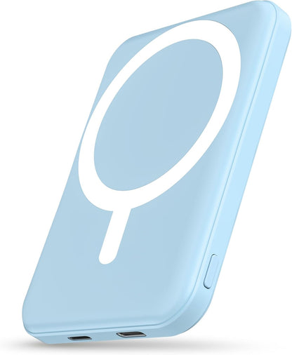 podoru for Magsafe Battery Pack, 5000mAh Magnetic Power Bank with Type-C Cable 20W PD Fast Charging Lighting Input Wireless Portable Charger for iPhone 16/15/14/13/12/ All Series-Sierra Blue