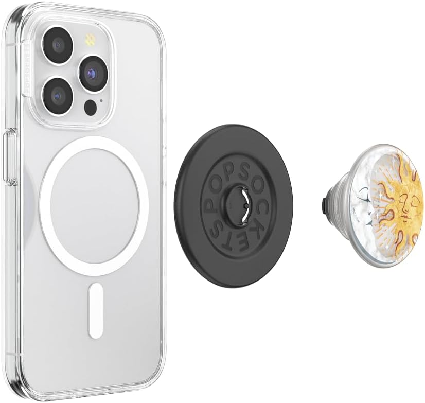 PopSockets Phone Grip for MagSafe with Kickstand, Magnetic Stand, Swappable Top, Secure Hold for iPhone MagSafe Cases, Phone & Tablet Grip - Translucent Sun and Moon