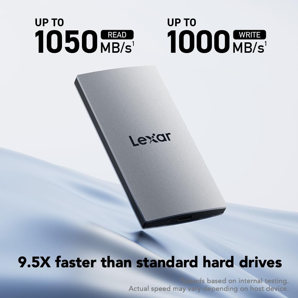 Lexar 2TB ES3 External SSD, Up to 1050MB/s Read, Storage Expansion, Compatible w/USB-C Smartphones, iPhone 15/16, PC, Mac, Tablets, Sleek & Sturdy Design, Silver (LES3XXX002T-RNSAU)
