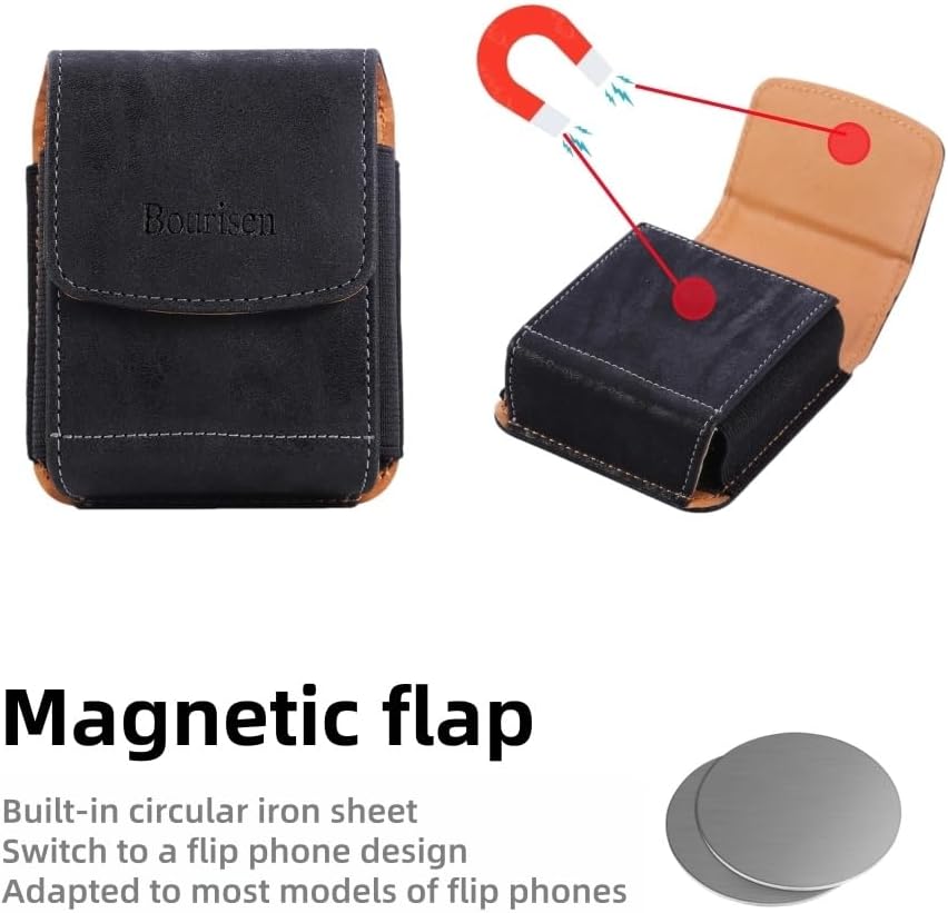 Universal Phone Holster Phone Pouch Case Belt Clip Belt Loops Card Slot Faux Leather for Man for Samsung Galaxy Z Flip 5/4/3 Motorola Razr Plus Razr+ 2023 (Black&Yellow, XS(3.7"x3.1"x1.1"))