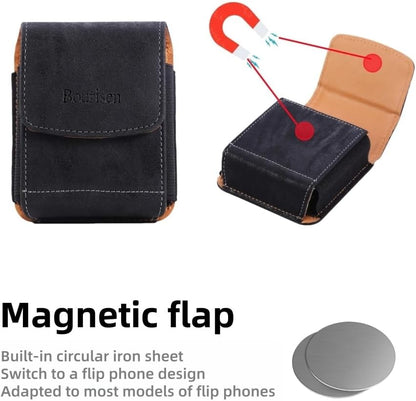 Universal Phone Holster Phone Pouch Case Belt Clip Belt Loops Card Slot Faux Leather for Man for Samsung Galaxy Z Flip 5/4/3 Motorola Razr Plus Razr+ 2023 (Black&Yellow, XS(3.7"x3.1"x1.1"))