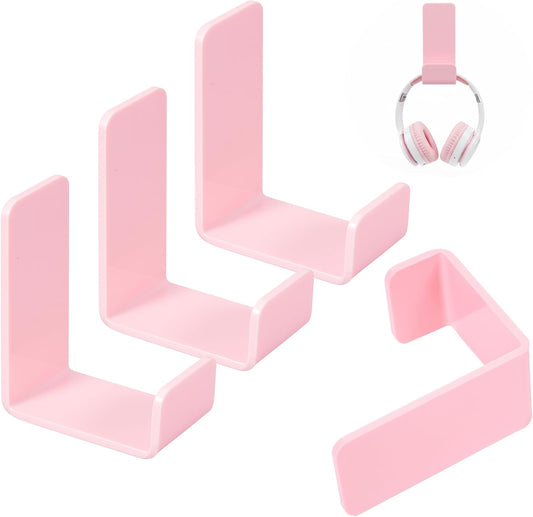 Weewooday 4 Pieces Headphone Hanger Holder Desk Adhesive Headphone Hook Wall Mount Headset Stand Acrylic Holder with Glues for General Purpose Game Earphone (Pink)