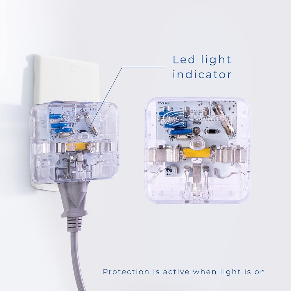 Clamper 3-Outlet Surge Protector 1800 Joules, 1875W, for TV, PC, Xbox, PS5, Refrigerators and Other Appliances (Compact Wall Surge Protector), iCLAMPER Power 3, 1-Pack Clear