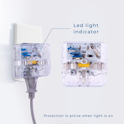 Clamper 3-Outlet Surge Protector 1800 Joules, 1875W, for TV, PC, Xbox, PS5, Refrigerators and Other Appliances (Compact Wall Surge Protector), iCLAMPER Power 3, 1-Pack Clear