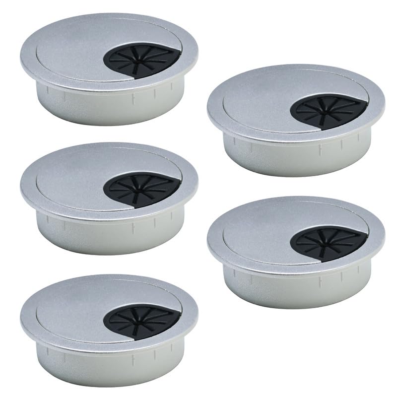 5 Pcs Desk Grommet 2-3/8" / 60 mm, Desk Cord Hole Cover, Cable Grommet ABS Plastic, Desk Hole Grommet for Home & Office Pc, Detachable Cable Cord Organizer-Silver Sand