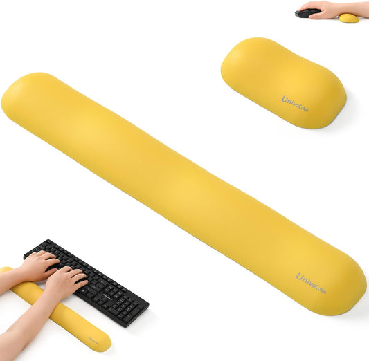 UnivoColors Design-Wave Set of Wrist Rest,Artificial Sheepskin+Memory Foam+Ergonomic+Anti-Slip Gel, Resilience Support During Work and Gaming,Keyboard Accessory,Yellow