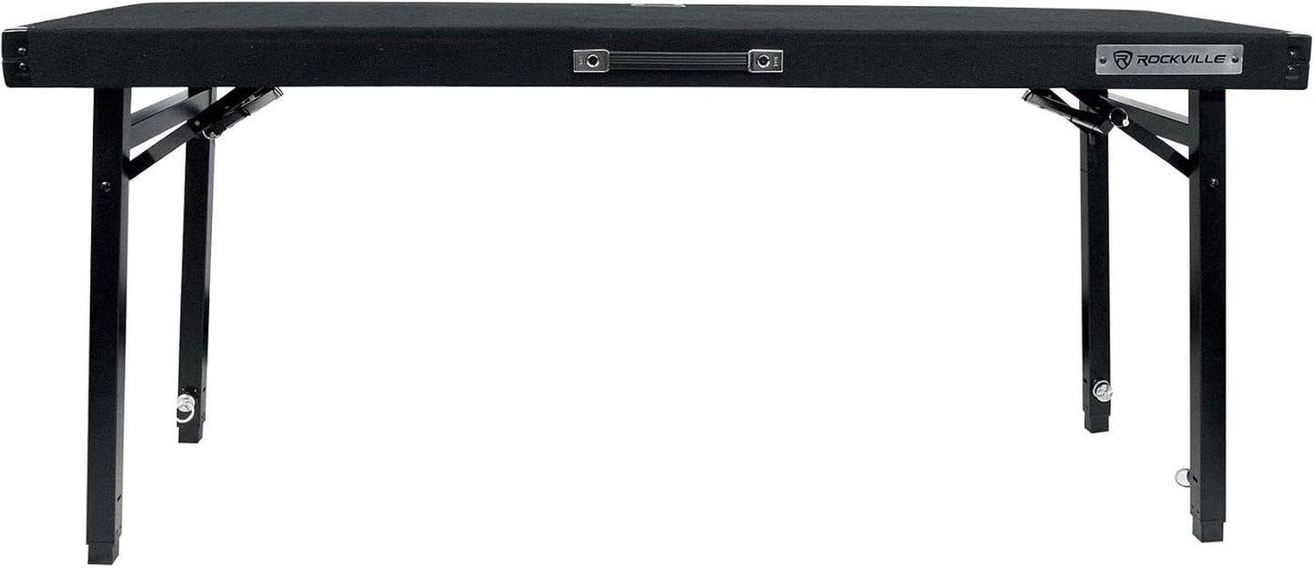 Rockville RTBL4 Adjustable Height DJ Table Folding Legs 20x60 Inch, Portable, Non-Slip Surface, Carry Bag Included, for Mobile DJs and Event Performers