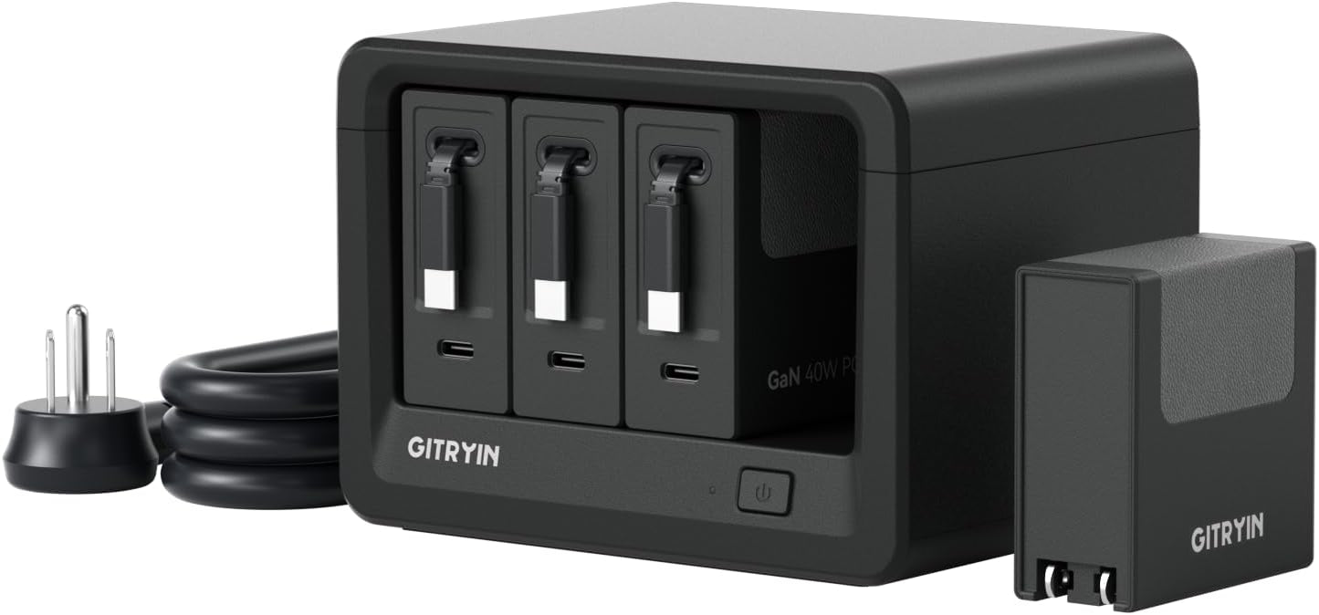 Gitryin 12-in-1 Desktop Charging Station with 3 Retractable Type-C Chargers and 1 Lightning Charger, 40W USB-C Power Strip with Flat Plug, Extension Cord with 1020J Surge Protection for Home Office