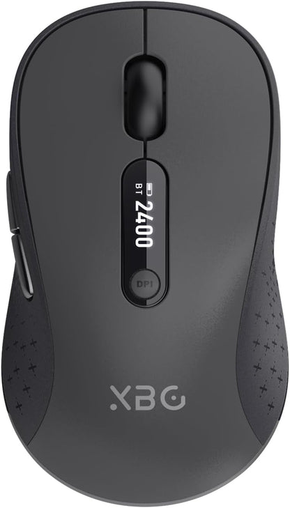 XBG B15pro Wireless Bluetooth Mouse, Bluetooth 5.0/4.0 & 2.4G Tri-Mode, Type-C Rechargeable with LED Screen Display, Ergonomic Silent Click for Laptop/PC/Tablet, Multi-Device & Office Use