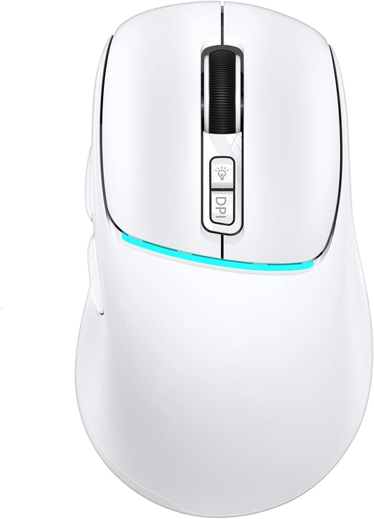 R108 Wireless Bluetooth Mouse – Dual Bluetooth ＆ 2.4GHz USB Receiver, 4 DPI Levels (1000–3200), USB-C Rechargeable, Ergonomic Right-Hand Grip, Silent Click, for Computer/Mac/Laptop - White