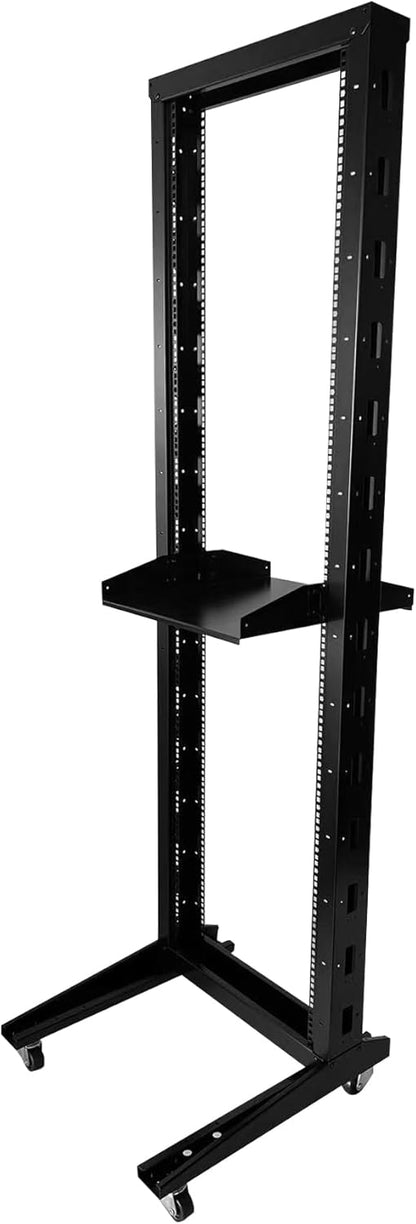 2 Post 38U Open Frame Server Rack 2-Post Server Rack Network Rack,with Movable casters，Comes with 2 Center Trays,for 19 Inch Equipment, Networking Data & IT Devices,1020lbs Weight Capacity(2P-DL-38)