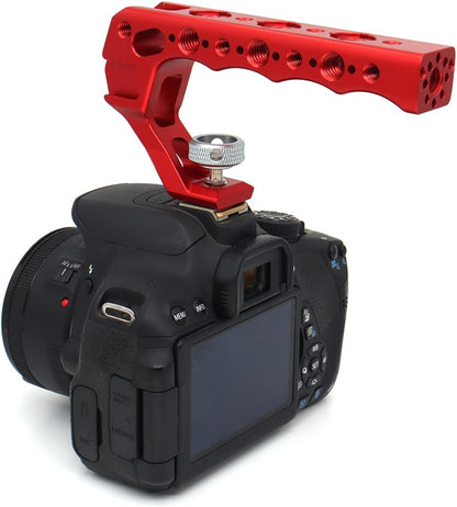 Universal Top Handle with 3/8" Screw Locating Pins for DSLR Camera Cage, with 3 Cold Shoe Adapters to Mount DSLR Camera with Microphone/LED Light/Monitor (Red with 3/8" Screw)