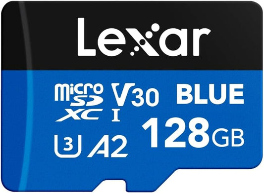 Lexar 128GB Blue Micro SD Card Up to 160MB/s, microSDXC UHS-I Memory Card with SD Adapter, C10, U3, A2, V30, Full HD, 4K UHD, High Speed TF Card