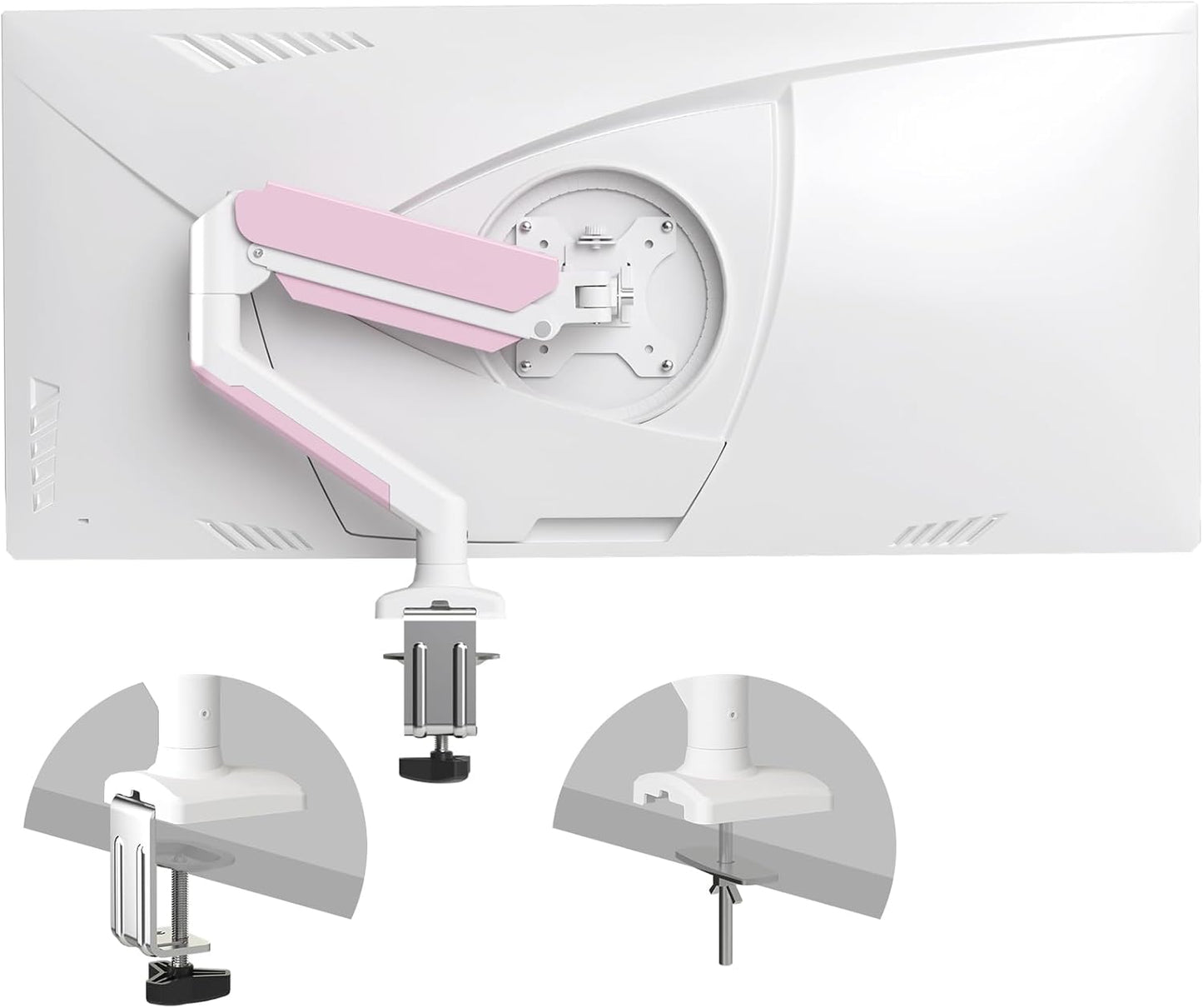PHOLITEN Single Monitor Arm Fits 13-32 inch,4.4-19.8lbs Screen, Fully Adjustable Gas Spring Arm, Computer Monitor Stand with VESA 75 * 75mm/100 * 100mm Mount,White & Pink
