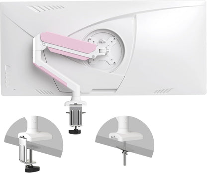 PHOLITEN Single Monitor Arm Fits 13-32 inch,4.4-19.8lbs Screen, Fully Adjustable Gas Spring Arm, Computer Monitor Stand with VESA 75 * 75mm/100 * 100mm Mount,White & Pink